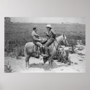 Poster Cow-boy et homme d'affaires jouant aux dames à che
