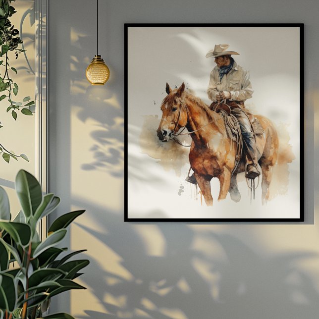 Poster cowboy à cheval brun aussi, personnalisable (Créateur téléchargé)