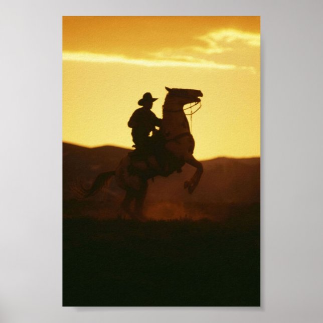 Poster Cowboy à cheval d'élevage (Devant)