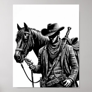 Poster Cowboy à cheval illustration de l'art occidental