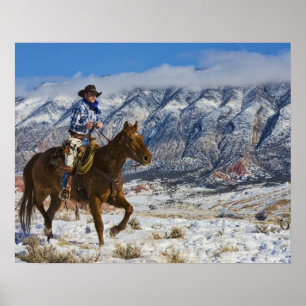Poster Cowboy à cheval portant des chaps en cuir