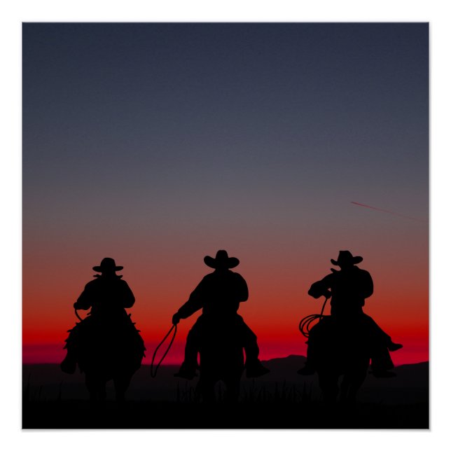 Poster cowboy au coucher du soleil (Devant)
