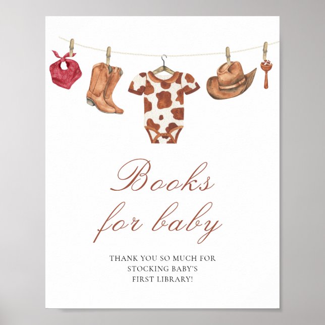 Poster Cowboy baby shower - books for baby (Devant)