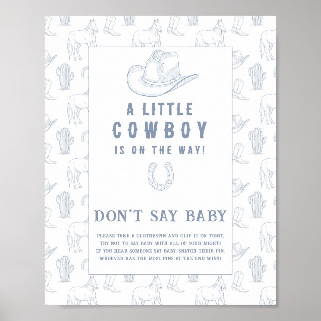 Poster Cowboy baby shower Ne dites pas bébé (Devant)