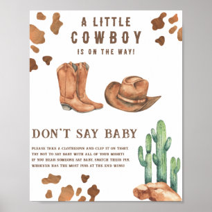 Poster Cowboy baby shower Ne dites pas bébé