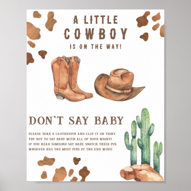 Poster Cowboy baby shower Ne dites pas bébé (Devant)