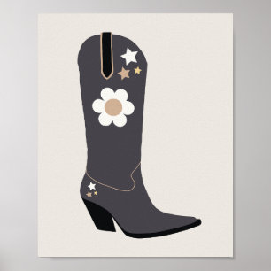 Poster Cowboy Boot 04 Noir Et Crème