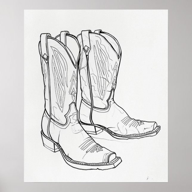 Poster Cowboy bottes noir moderne minimaliste ligne art (Devant)
