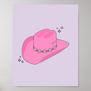 Poster Cowboy Casquette Preppy Violet Et Rose