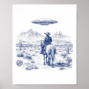 Poster Cowboy Cheval À Cheval En Haut Du Désert Cactus We