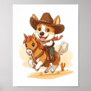 Poster Cowboy Corgi � Chien de Rodéo Occidental