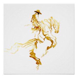 Poster Cowboy Doré sur Cheval Cabré
