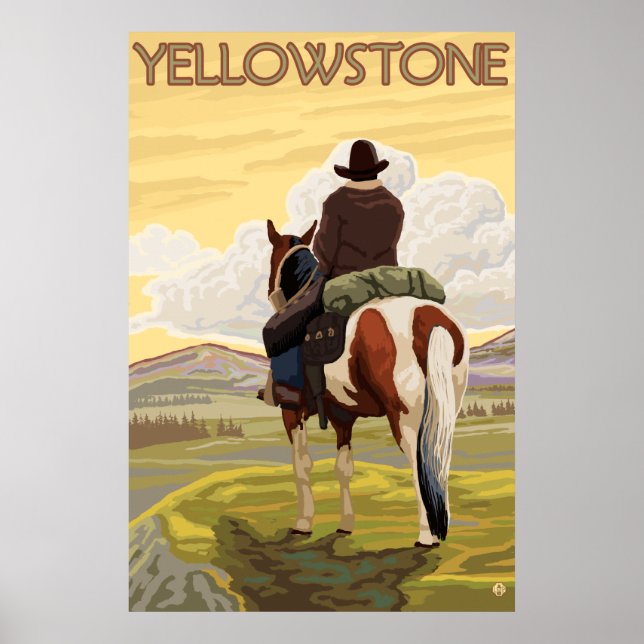 Poster Cowboy & Horse - Parc national de Yellowstone (Devant)
