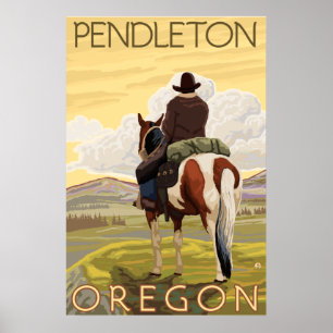 Poster Cowboy & Horse - Pendleton, Oregon