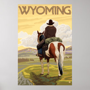 Poster Cowboy & Horse - Wyoming