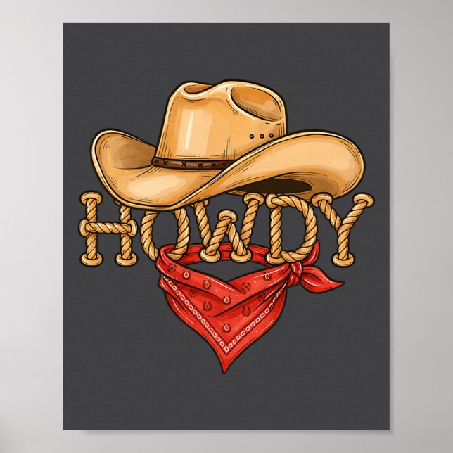 Poster Cowboy Howdy Rope Hat Bandana Western Rodeo Design (Devant)