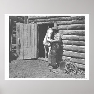 Poster Cowboy lisant une lettre.