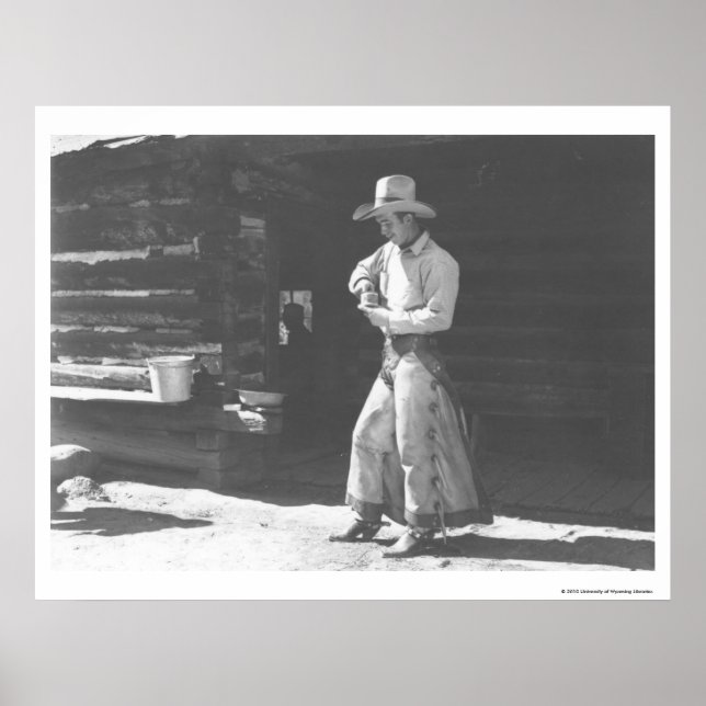 Poster Cowboy mangeant d'une canette de beurre d'arachide (Devant)
