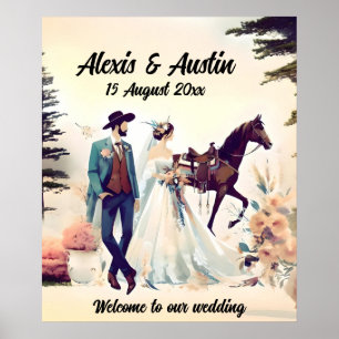 Poster Cowboy, mariée et Mariage du cheval