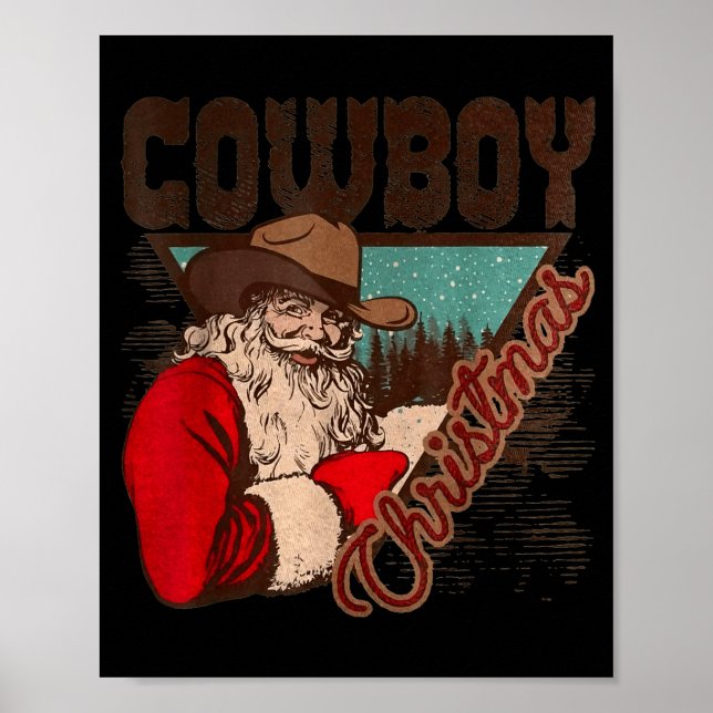 Poster Cowboy Santa Claus Merry Christmas Western Country (Devant)