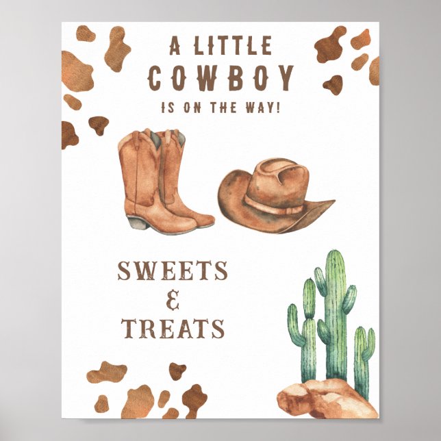 Poster Cowboy Sucres et friandises baby shower (Devant)
