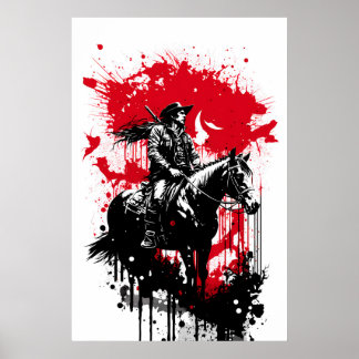 Poster Cowboy Sur Une Peinture À Cheval