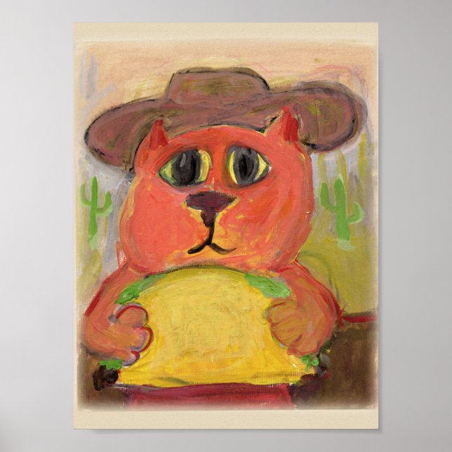 Poster Cowboy Taco Cat Folk Peinture Art Occidental (Devant)