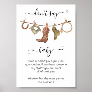 Poster Cowboy Western Baby Boy Clothesline Ne pas dire Ba