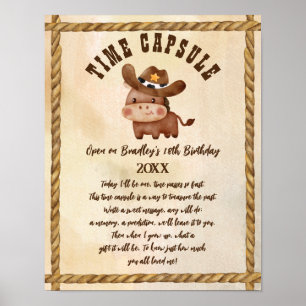 Poster Cowboy western partie mignon cheval capsule temps
