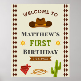 Poster Cowboy Western Saloon Baby Boy Birthday Welcome