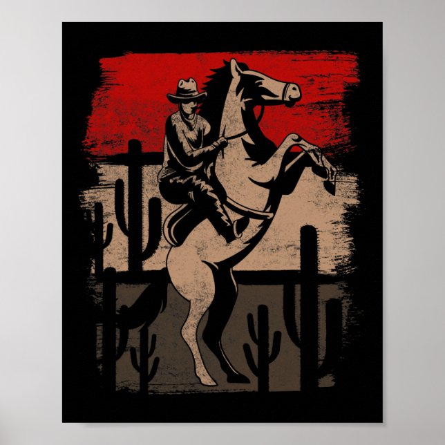 Poster Cowboy Wild West Country Horseck équitation Cheval (Devant)