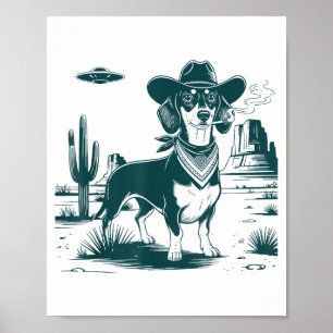 Poster Cowboys Dachshund Rétro T-Shirt Ufo Western Drôle