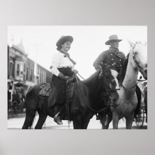 Poster Cowgirl and Cowboy on Horseback : 1908