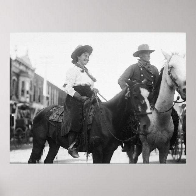 Poster Cowgirl and Cowboy on Horseback : 1908 (Devant)
