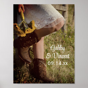 Poster Cowgirl et Sunflowers Country Mariage