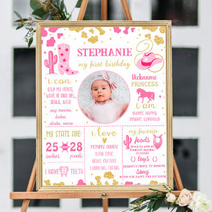 Poster Cowgirl First Birthday Milestone sign (1074)
