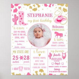 Poster Cowgirl First Birthday Milestone sign (1074)