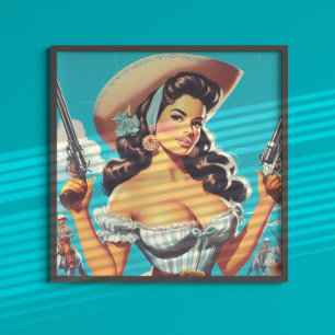 Poster Cowgirl hispanique rétro
