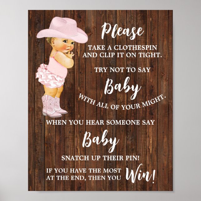 Poster Cowgirl Ne dites pas Bébé Baby shower de linge de  (Devant)