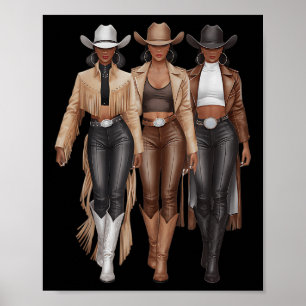 Poster Cowgirl occidentale noire Rodeo Mélanine Cowgirl