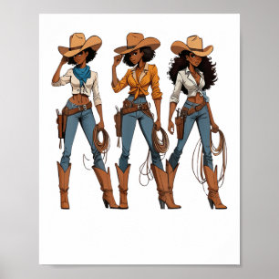 Poster Cowgirl Western Pays Texas Rodeo Black Africain
