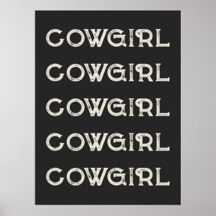 Poster Cowgirl Western Typographie Cabine de Ranch rétro