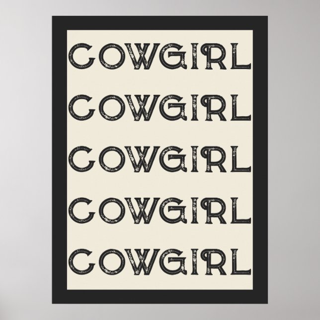 Poster Cowgirl Western Typographie Cabine de Ranch rétro (Devant)