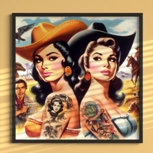 Poster Cowgirls Tatouées Vintage