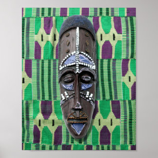 Poster Cowrie de Masque Tribal Africain Orange Green