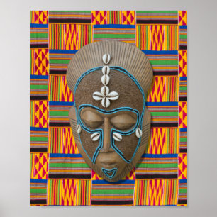 Poster Cowrie de Masque Tribal Africain Orange Green