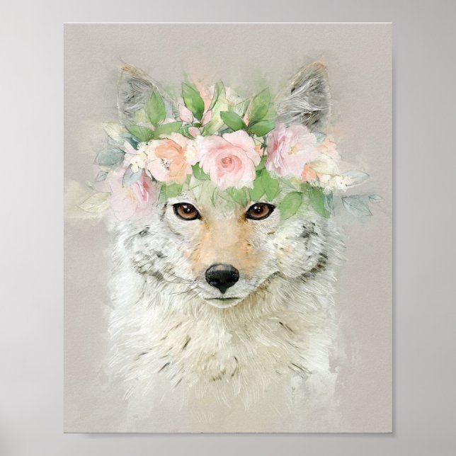 Poster Coyote portant une couronne de fleurs (Devant)