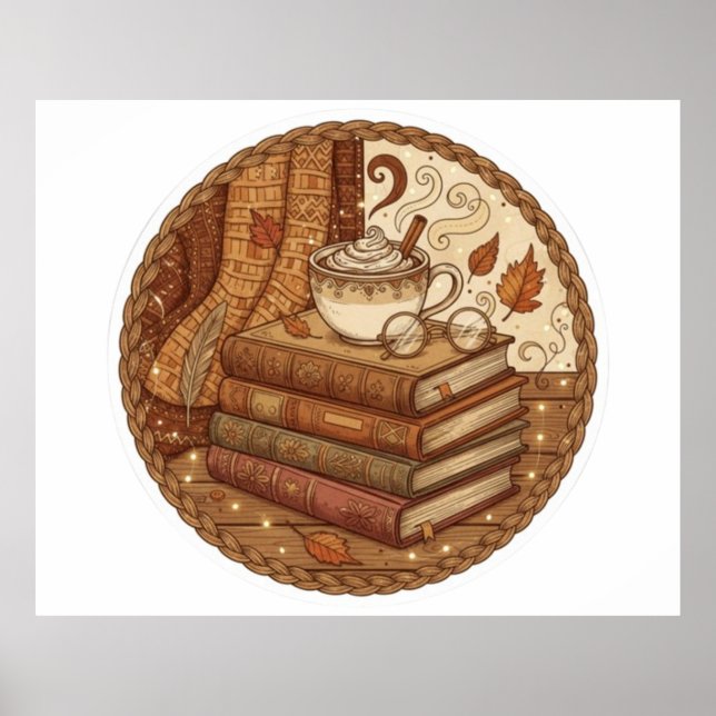 Poster Cozy Autumn Books and Coffee Illustration (Devant)
