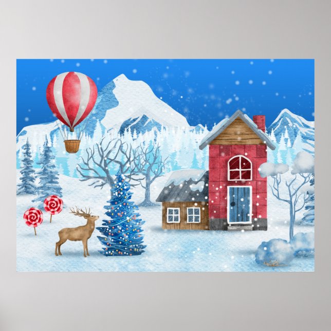 Poster Cozy Cottage In Winter Wonderland (Devant)