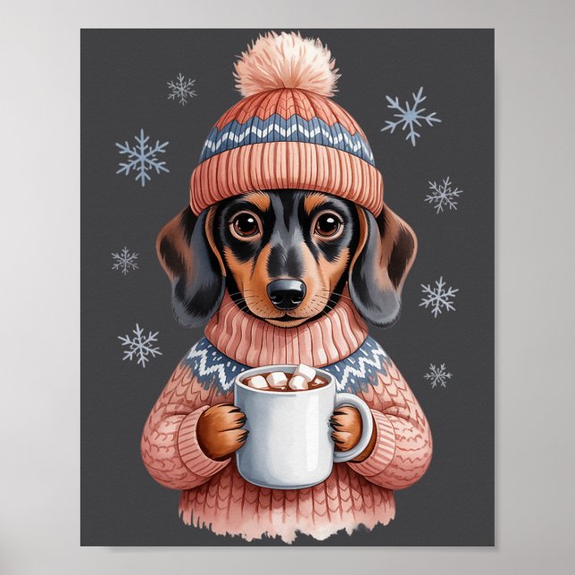 Poster Cozy Dachshund Dog With Hot Cocoa Holiday Winter S (Devant)